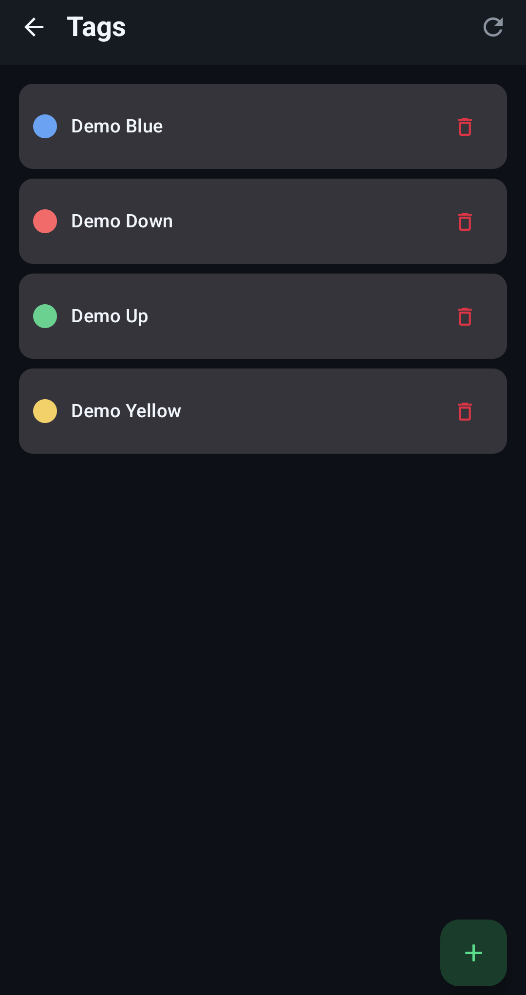 PocketKuma — Tags screen